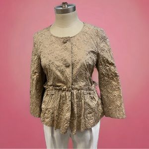NWT Beige Italian Embroidered Button Front Short Bolero - US Small ( 42)